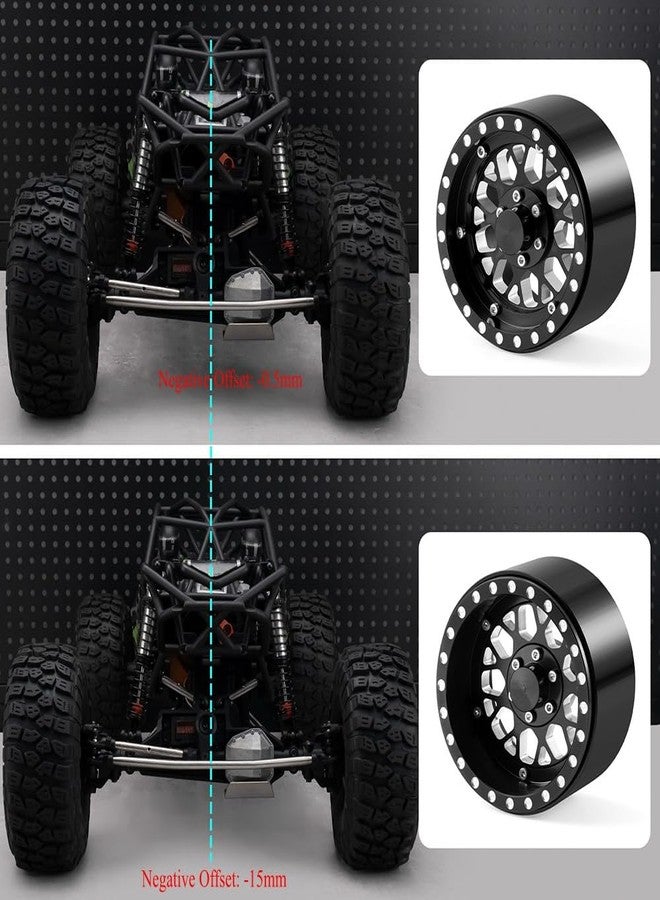 RCLIONS عجلات RCLIONS 4 قطع بعرض 39 مم و2.2 بوصة، عجلات Beadlock ذات حواف عميقة من الألومنيوم لسيارة Axial Wraith SCX10-II III 1/10 RC Crawler Truck Car (أسود) - Image 3